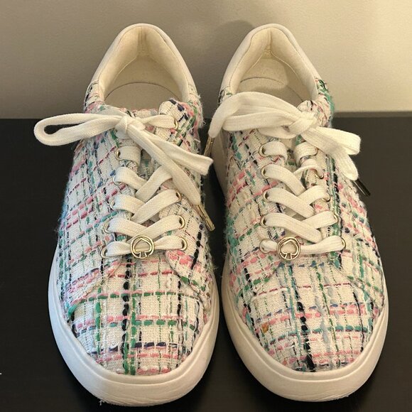 KATE SPADE Lift Sz 8.5 Multi-Color Plaid Tweed Lace Up Sneakers Shoes - Picture 1 of 8